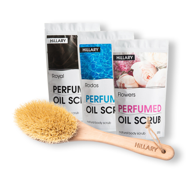 Hillary Perfumed Body Scrub Set + Massage Dry Massage Brush