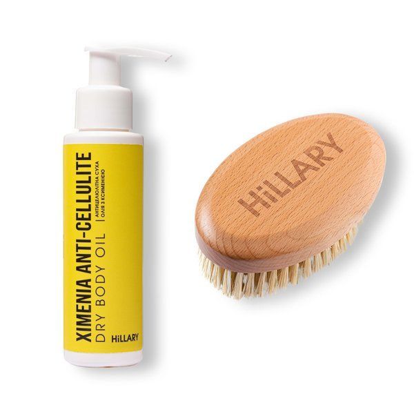 Oval brush for dry massage Hillary + Anti-cellulite dry oil with ximenia