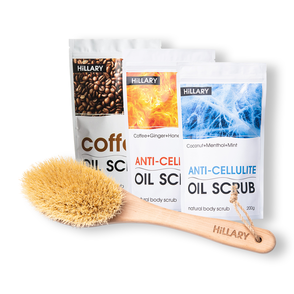 Hillalry Anti-Cellulite Scrub Set + Dry Massage Brush