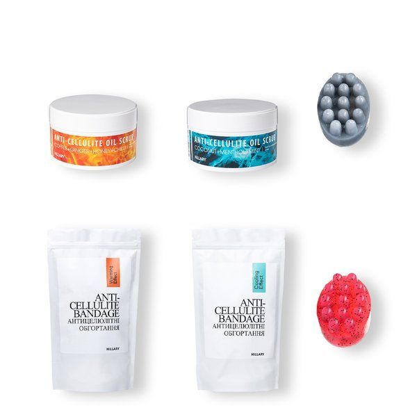 Anti-cellulite care set Fire and Ice Hillary + 2 Anti-cellulite massage Peeling mila