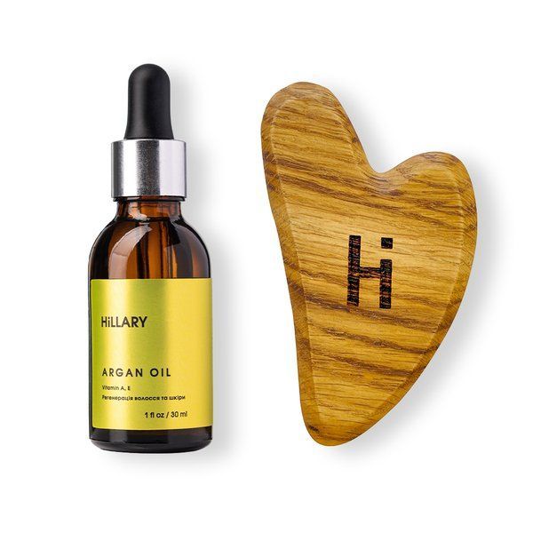 Wooden Gua Sha Face Scraper + Organic Argan Oil