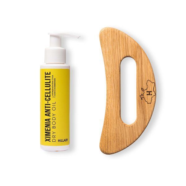 Wooden gouache body scraper + Anti-cellulite dry oil with ximenia