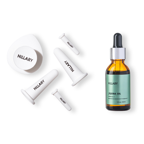 Hillary Facial Massage Vacuum Cupping Set + Hillary JOJOBA OIL Natural Face and Hair Oil